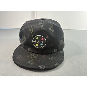 Maui and Sons Snapback Hat Black Neon Surf Shark Cannonball Flat Brim